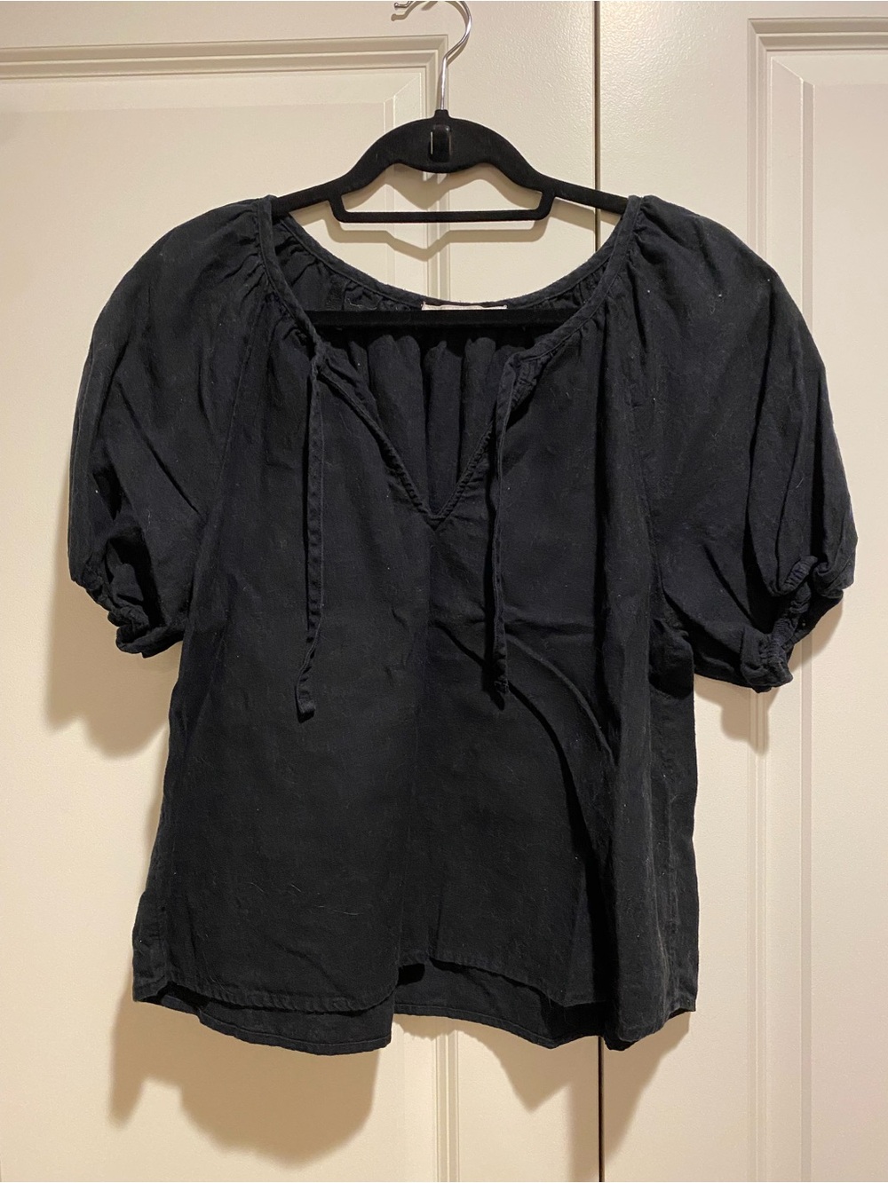Abercrombie and Fitch Black Peasant Blouse with Tie Neck